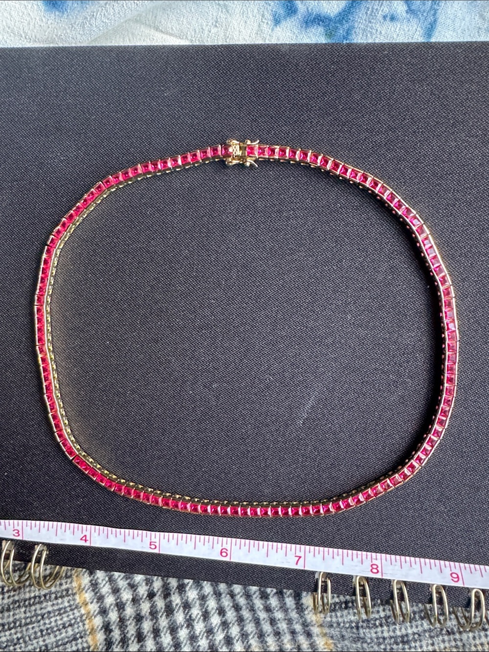 Dorsey Princess-Cut Rivière necklace, ruby / gold.